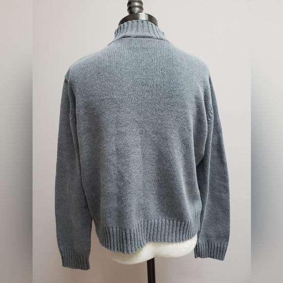 Liz Claiborne Gray Geometric Stripe Print Mock Turtleneck Sweater, Size Medium - Picture 2 of 5